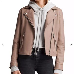Allsaints Dalby Leather Biker Jacket Blush Pink